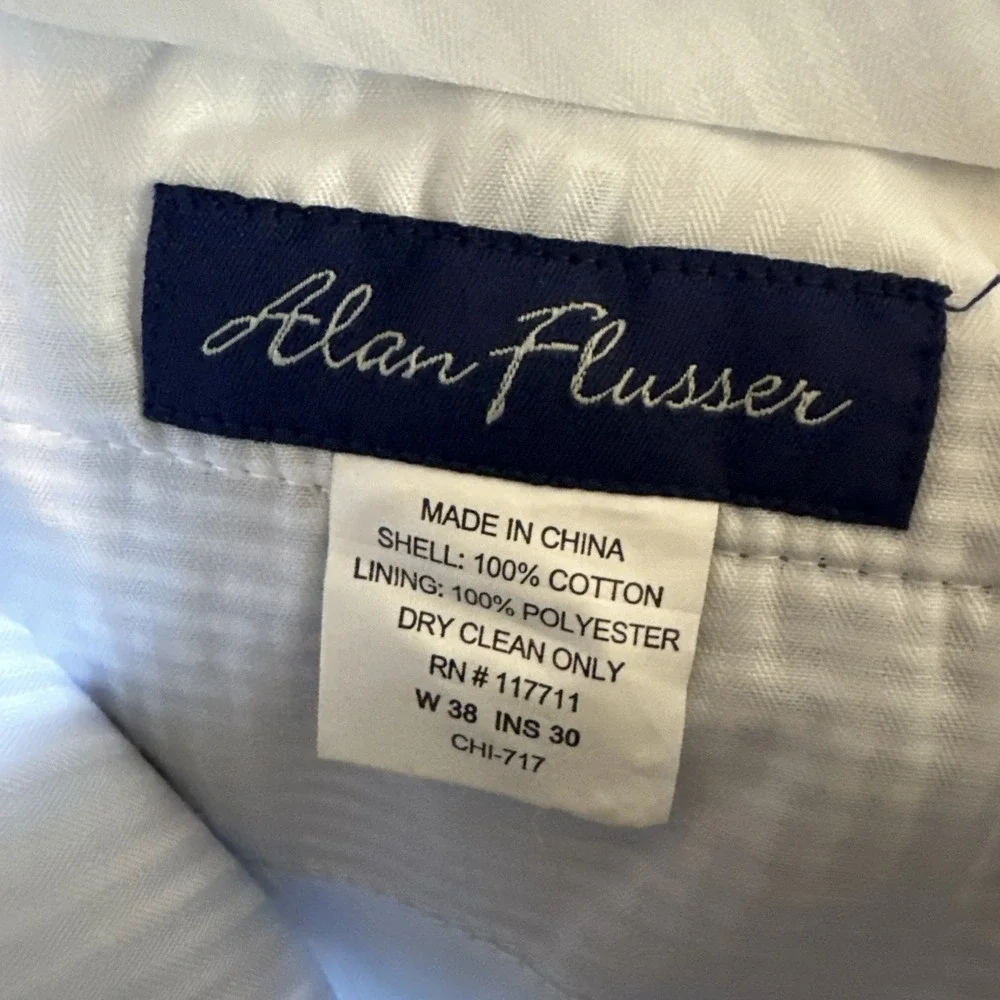 Alan Flusser Mens Dress Pants 38x30 Light‎ Blue Seersucker Derby Preppy Classic
